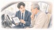 © Diamond Fuji - 自動車の購入を検討する高齢の男性にタブレットで説明する若手営業マン