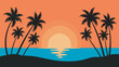 © Saj's Galleria - Palm trees silhouetted against a vibrant sunset sky create a serene coastal atmosphere for travel.