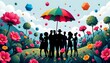 © Vi - Diverse People Under Colorful Umbrella Surreal Landscape