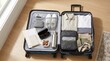 © Olga - Packed suitcase with clothes, shoes, and travel essentials for weekend