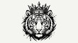 © Sutatik  - Regal tiger head wearing ornate crown in detailed black and white tattoo style.