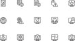 © Mr. Akash - Computer system diagnostic and network error troubleshooting outline vector icon set featuring server maintenance broken links and hardware device alerts