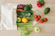 © Westend61 - Fresh organic vegetables and fruits in reusable bag on table