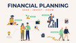 © Anina - Illustrated financial planning concept with save invest grow icons and people . Vector flat illustration.