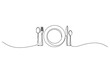 © Stockxy - Single line art of dining table setting with plate and utensils restaurant tableware