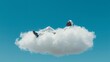 © Nataliia_Trushchenko - Man wearing white traditional attire sits on a fluffy cloud against a bright blue sky, showcasing a serene and imaginative atmosphere in a surreal setting