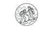 © M Iqbal - Hikers helping each other on path line art.