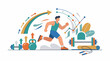 © Anjing - A man in athletic wear runs amidst fitness equipment and arrows