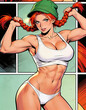 © PANDORA ILARE - Personaggio femminile in stile fumetto, con fisico atletico e proporzionato, capelli rossi con trecce e vestita con intimo bianco, Female character in comic style, with an athletic and proportionate