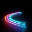 © tpadobestock - Abstract representation of a dynamic, glowing curved path tracing a perfect arc against a dark background, symbolizing trajectory and flow, parabola, geometry, path