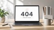 © emwe studio - Website error 404 page not found displayed on a laptop screen on a wooden desk symbolizing technical issues and broken links