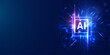 © Nahin - Abstract artificial intelligence background featuring digital chip processor glowing with blue light.