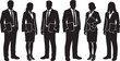 © Shafikul - Collection of professional business executives holding document folders in formal standing poses, corporate office employee silhouettes isolated on white, black vector illustration