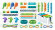 © sajjadhossain - Assorted colorful cable management accessories arranged neatly on a white background 025b