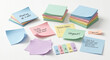 © Idea Lab - Ultra realistic pastel sticky notes collection, office stationery asset, isolated on white background