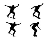 Silhouette of a pair of roller skates with detailed wheels and laces, isolated on black