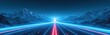 © Vadym - Futuristic digital road with blue and red neon lines speeds through snowy mountains under starry night sky. Abstract concept of fast data transfer and future travel.