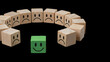 © Ali - A single green smiling block standing out among many sad wooden blocks