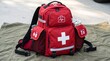 © milenofrigatto - Red First Aid Backpack with Medical Symbols and Emergency Supplies for Outdoor Adventures