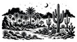 © MohammadMasud - Desert landscape with cactus and palm trees at night