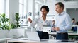© Morgan - Professional diverse business team collaborating in modern office, analyzing financial strategy with holographic charts and graphs, corporate partnership discussion