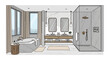 © anto - Contemporary bathroom layout with double sink and walk-in shower