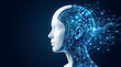 © RayenAI Studio - Artificial intelligence concept with humanoid head silhouette and glowing blue digital circuit board neural network