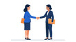 © KangSa - Professional businesswomen shaking hands with folders, symbolizing partnership and agreement for corporate deal finalization, successful collaboration, and client onboarding.