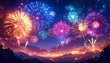 © and4me - 夜空を彩る日本の夏の花火大会、色鮮やかで幻想的な花火背景イメージ、生成AI