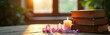 © Viktor - Stack of old books with lit candle and crystals on wooden table. Soft sunlight streams through window, creating calm mood for meditation or reading spiritual texts. Serene home library setting.