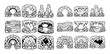 © Виталий Ковалев - cave and crystal design icons with stalactites, water and stone arch for game background vector art