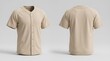 © Indra_Mahardika - Beige baseball jersey mockup, three quarter front and back view, isolated on neutral background, for product display