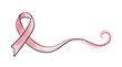 © MOMOTAJ - Minimalist watercolor brush stroke pink ribbon sketch with long flowing tail isolated on white backdrop as elegant symbol for breast cancer awareness and global health support.