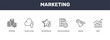 © Abstract - marketing icon set with enterprise, upload to cloud, behavior, trend signs in flat outline style