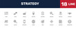 © Abstract - strategy icon set with _icon18_, _icon17_, coding, money bag signs in flat outline style