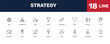 © Abstract - strategy icon set with _icon18_, _icon17_, goal, creative signs in flat outline style