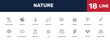 © Abstract - nature icon set with _icon18_, _icon17_, rainy landscape, sassafras leaf signs in flat outline style