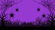 © SumaiyaAkter - Halloween spooky night background with spiders webs and silhouettes of dead trees