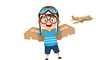 © Lily - Creative young boy wearing aviator goggles and cardboard wings pretending to fly like a real airplane pilot.