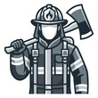 © nan sun - An illustration of a confident firefighter standing tall, holding an axe, showcasing bravery, dedication, and readiness to face emergencies with professionalism and courage.