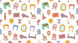 © 21graphic - Cute Cartoon Home Decor Furniture and Household Items Seamless Pattern Vector Illustration