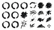 © HELKO - Set of hand drawn ink brush strokes, enso circles, bamboo, and abstract black paint splatters isolated on transparent background