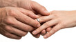 © NiftyMoods - Close-up of a person's hands placing a wedding ring on another person's finger, symbolizing commitment and marriage