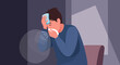 © John - Unwell Individual Comforting Himself With A Cool Compress and Tissue At Home