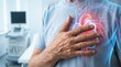 © Jayk - Elderly man clutches chest showing heart and circulatory system in medical setting