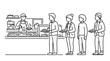 © SUDARYOKO - People queuing for food at a cafeteria serving line, illustration