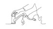 © Xenia - Plumber fixing a water faucet with a wrench. Continuous one line drawing illustration