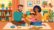 © Maira - A joyful family welcomes a playful puppy into their warm home in a heartwarming pet adoption scene, conveying love and togetherness ideal for animal shelters, pet care brands and family lifestyle prom