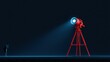 © Audax - Silhouette child looks at giant glowing red telescope device.