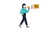 © Arika - Woman with megaphone promoting agile team concept.